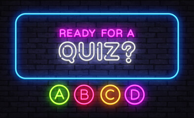 Glowing quiz panel with Ready for a Quiz text and four circular answer options