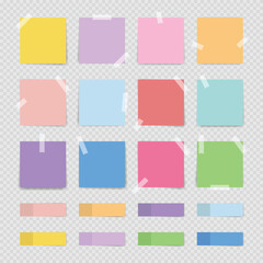 Set of colorfull sticky notes isolated on transparent background. Vector illustration