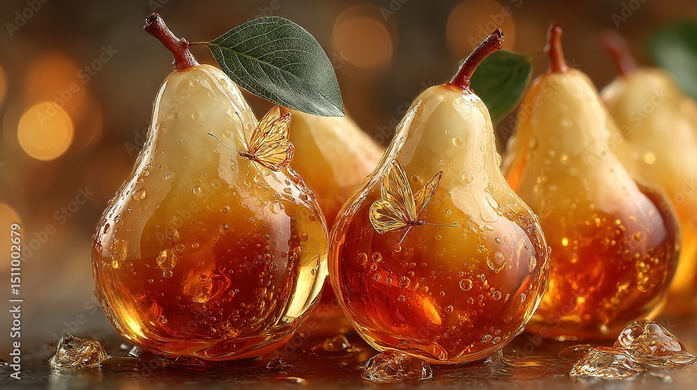 Aufkleber a cluster of pears resting beside each other with a single leaf placed atop one of them