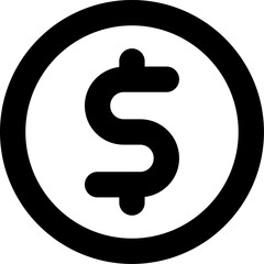 Dollar sign symbol inside a circle representing currency and finance, isolated on white, conveying simplicity and clarity.