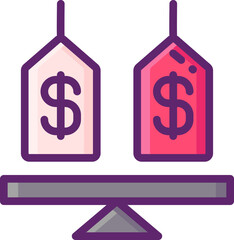 Price tags balancing on scales represent comparing costs and value in business, finance, and economics, conveying a sense of financial analysis and decisionmaking.