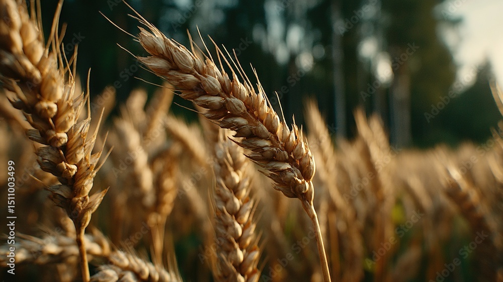Aufkleber a close-up of a field of wheat with trees in the background is a picturesque scene that captures the