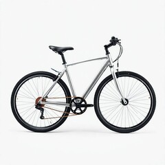 Fototapeta premium Modern Minimalist Bicycle Graceful Silver Frame on White, A Study in Urban Bicycling