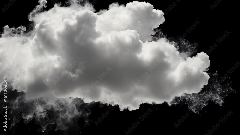 Poster fluffy white clouds float softly against black background, creating billowy and ethereal atmosphere 