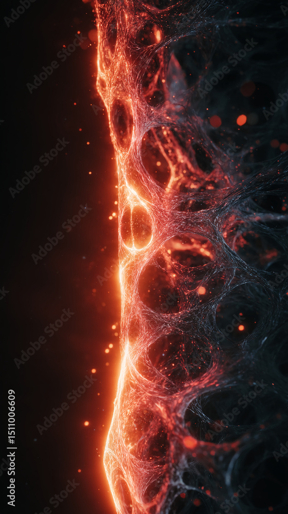 Aufkleber Intricate network of glowing orange lines against dark background, resembling energy or neural network, creating a dynamic and abstract visual, perfect for science or technology concepts