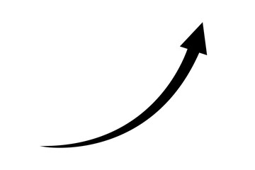 black curve arrow graph up side trend on transparent background