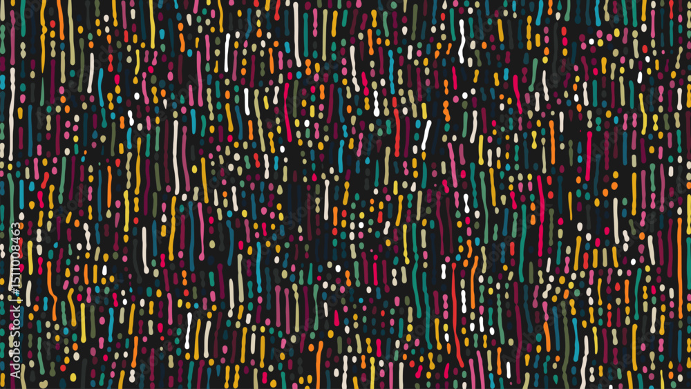 Poster colorful artistic pattern with vibrant colors and scattered vertical strokes and dots. digital abstr