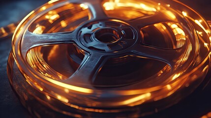 Close-up view of a  reel with glowing .