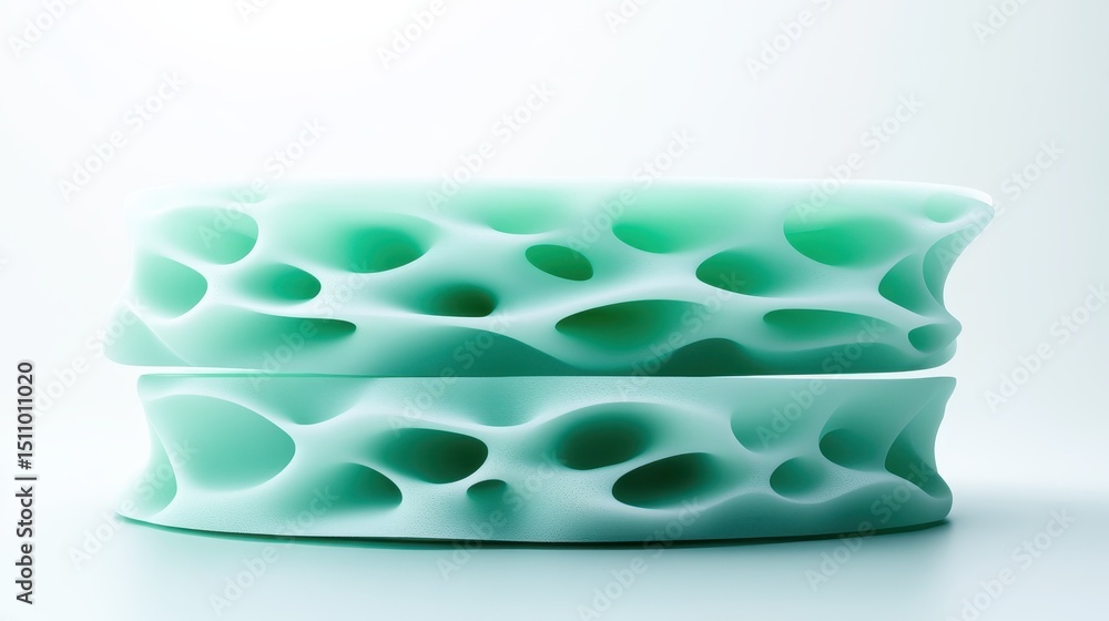 Poster this image showcases an abstract organic structure with soft curves and holes, emphasizing fluidity 