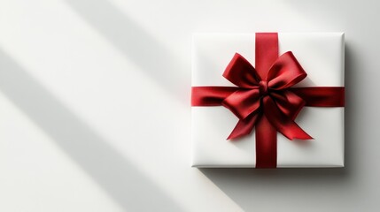 A luxurious white gift box adorned with a vibrant red ribbon bow, embodying celebration, surprise, and joy, perfect for special occasions and meaningful gifting experiences.