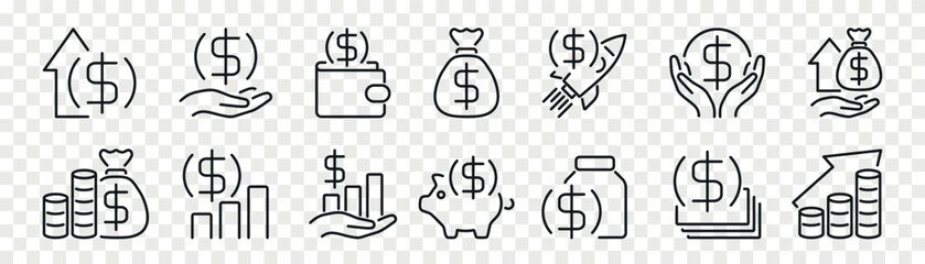 Financial profit set of web vector line icons