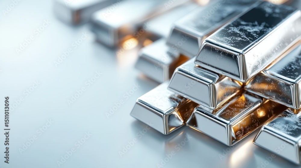Poster this image showcases a collection of gleaming silver bars stacked neatly, highlighting their reflect