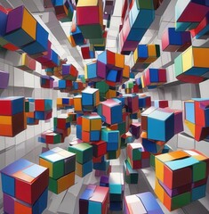 Dynamic 3D Cubes in Rainbow Colors, Geometric Abstract Background