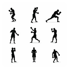 Boxer silhouettes various poses martial arts training