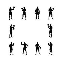 Fototapeta premium Boxer silhouettes various poses stand boxing sport