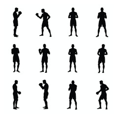 Boxer silhouettes diverse poses fitness training