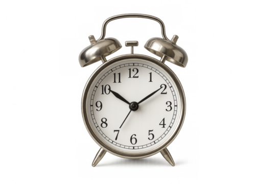 Silver alarm clock showing time on transparent background - Powered by Adobe