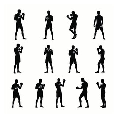 Twelve boxer silhouettes displaying various fighting stances