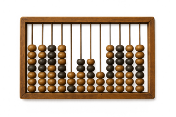 Old wooden abacus showing numbers on transparent background