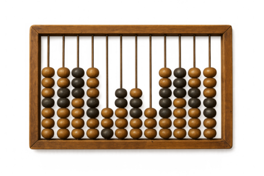 Old wooden abacus showing numbers on transparent background