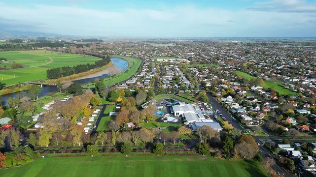 Drone Capturing Suburbs and Streets of Palmerston North, Scenic Daylight, New Zealand