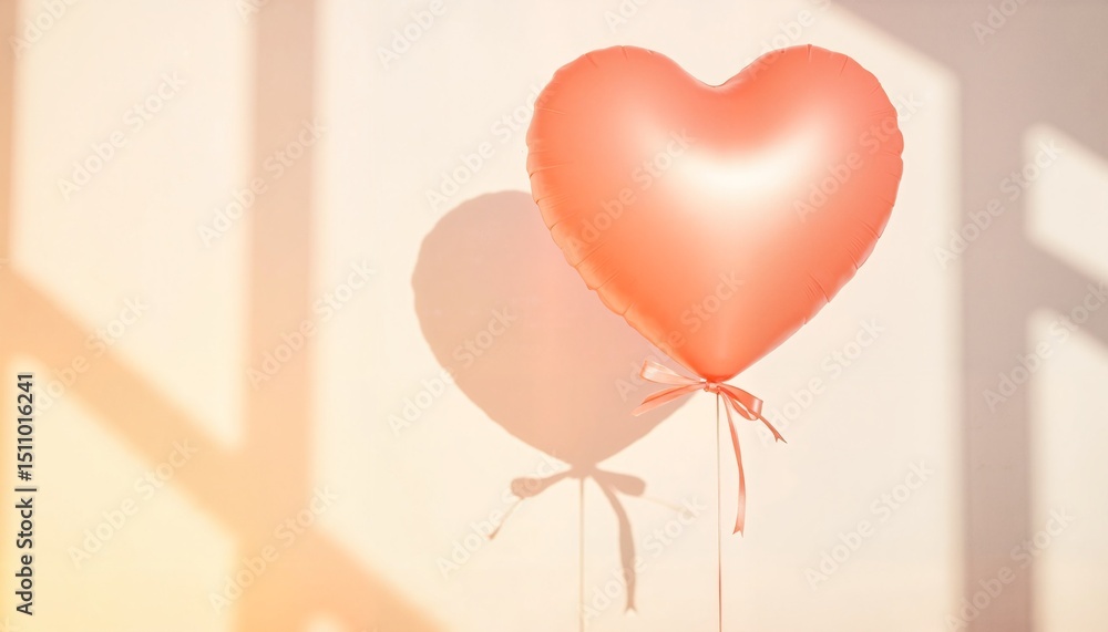 Poster Heart-shaped balloons casting a shadow in soft natural light  