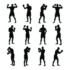 Obraz premium Twelve boxer silhouettes displaying various poses and stances