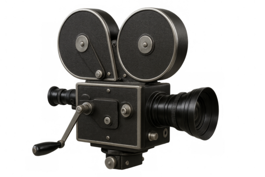 Vintage movie camera recording with transparent background
