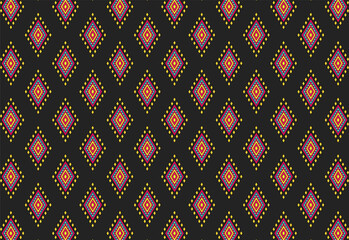 Retro 90s colorful red yellow geometric seamless pattern featuring vibrant diamonds mix on black background. Perfect for fashion, packaging, and digital designs. 