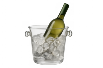 Wine bottle cooling in ice bucket with transparent background
