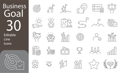 Business Goal Editable Line Icons Set. target, aim, focus, human resource, strategy, action plan, winner, strategy and more. Vector illustration