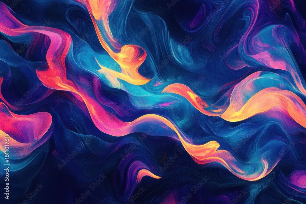 Poster abstract background with colorful glowing waves on dark blue background generative ai