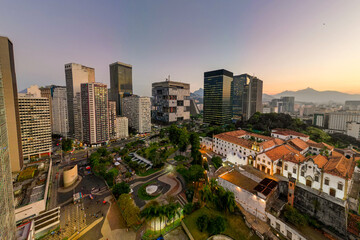 Rio de Janeiro City Downtown Skyline With Petrobras Headquarters Building in the Middle and Carioca Square Below