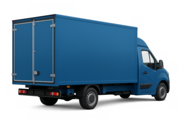 Blue delivery van with large cargo space on transparent background
