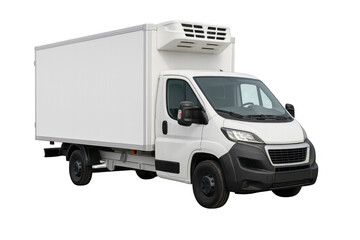 White refrigerated truck isolated on transparent background
