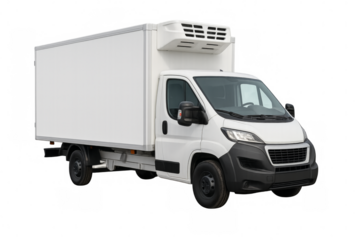 White refrigerated truck isolated on transparent background