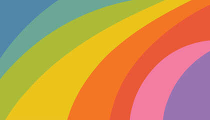 Colorful striped rainbow background in flat cartoon style with smooth diagonal bands in bright cheerful hues. A joyful and vibrant design perfect for playful themes and kids projects.