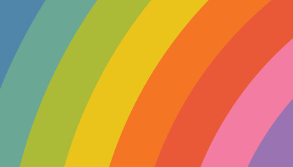 Bright and cheerful striped rainbow card or background in flat cartoon style. Features vivid diagonal lines in playful rainbow tones, perfect for kids' designs, celebrations, or fun decor.