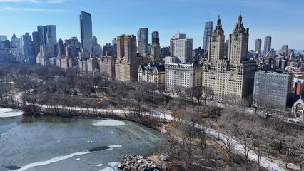 Central Park At Manhattan In New York United States. Downtown City. Leisure Park Landscape. Central Park At New York United States. Metropolitan District. Winter Scenery.