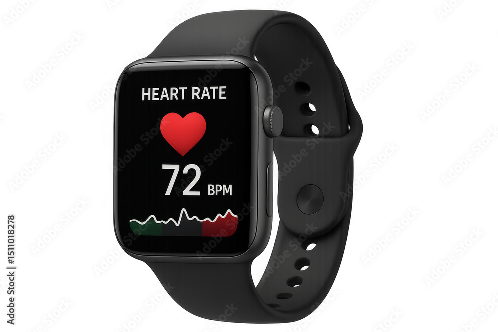 Poster smartwatch displaying heart rate on transparent background