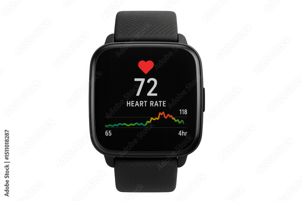 Poster smartwatch displaying heart rate on transparent background
