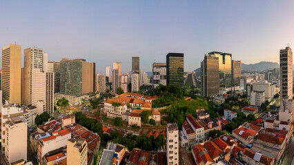 Rio de Janeiro City Downtown Skyline With Petrobras Headquarters Building in the Middle and Carioca Square Below
