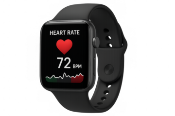 Smartwatch displaying heart rate on transparent background