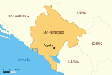 Obraz premium Vector Map of Montenegro with Major Cities and Neighboring Countries – Editable Illustration