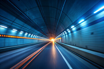 High-Speed Motion in Tunnel with Futuristic Light Trails