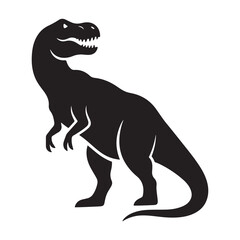 Vector illustration of a dinosor and black silhouette with wildlife and animal icons