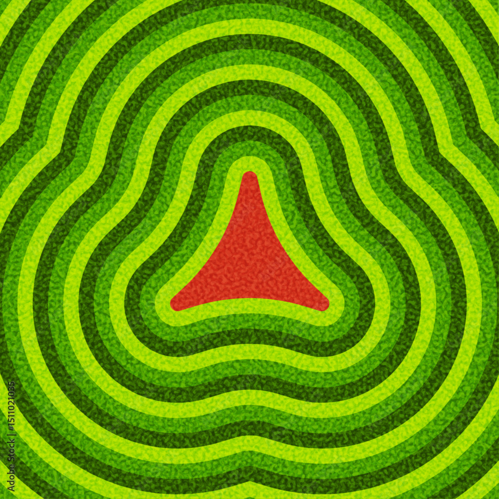Poster abstract red triangle centered in wavy green ripple pattern. vector illustration.