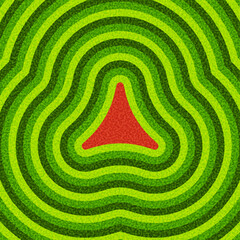 Abstract red triangle centered in wavy green ripple pattern. Vector illustration.