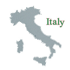 Obraz premium Vector halftone map of Italy with dotted pattern design, abstract minimal layout ideal for geographic posters, travel graphics, education materials, and infographic elements