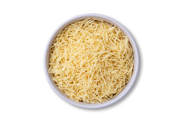 Potato straw or shoestring potato in a bowl isolated over white background